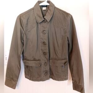 Vintage J. Crew safari military style olive green jacket. Size S